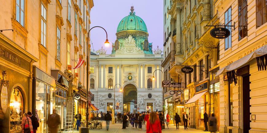 Lady walking down the street in Vienna, Austria in Winter